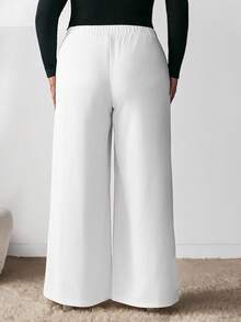 Enliva Ry2ky Plus Size Solid Color Wide Leg Pants, For Apple Rounded Body Shape, For Body Shape, For Summer - White - View 2