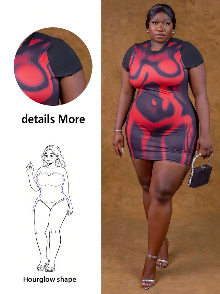 CurvyTilda فستان قصير بناحة حرارية مثيرة للنساء ذوات الأحجام الكبيرة، مناسب للصيف، ليلة المواعدة، عيد الميلاد، حفلة الخطوبة، كاجوال، التسوق، الملابس الشارعية، السهرات، العطلات، الشاطئ، سهل التنسيق والمظهر النحيف، يأنيق الشكل - الأحمر - مشاهدة 1