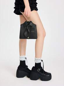 ROMWE Novelty Funny Collar Shape Crossbody Bag For Women, Fashionable Black Flip Cover Phone Bag, Interesting Gift - Black - View 4