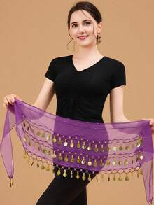 1件肚皮舞臀巾，甜美肚皮舞裙，饰以金币，埃及风肚皮舞服饰臀巾腰带，女士雪纺肚皮舞围巾，适合瑜伽、尊巴舞，肚皮舞服饰臀巾，女士肚皮舞流苏裙，亮片迷你裙，派对必备 - 彩色 - 查看 9