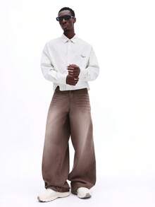 SUMWON Jeans de tiro alto y pierna ancha con lavado vintage, diseño clásico de cinco bolsillos, para uso casual y streetwear en otoño e invierno - Marrón - Ver 3