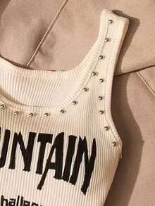 Resyla New Arrival Rhinestone Letter Print Regular Women Tank Top - White - View 3