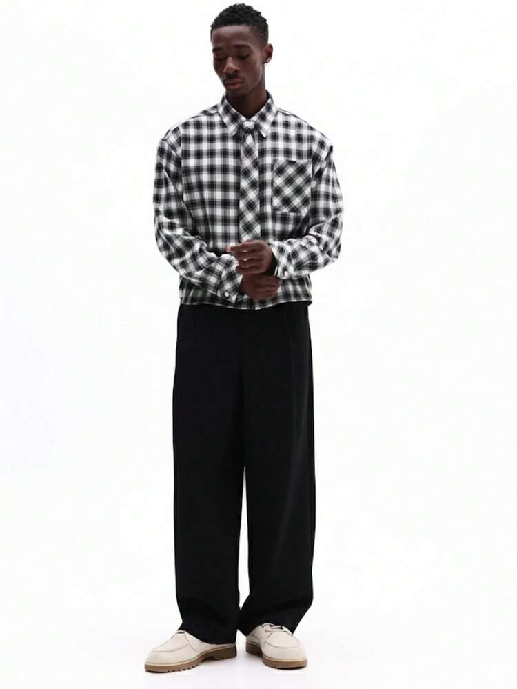 Boxy Fit Check Shirt With Button Down Collar