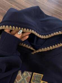 INAWLY 女士卫衣 / 复古图案仿刺绣印花 / 时尚休闲复古卫衣 / 休闲简约时尚卫衣 / 时尚上衣 / 趣味卫衣 / 秋冬宽松圆领长袖卫衣 / 女士春季套头衫、蕾丝边撞色连帽衫、长袖上衣、开学秋冬连帽衫 - 藏蓝色 - 查看 5