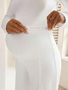 SHEIN Pantalones de maternidad de unicolor y cintura alta minimalistas, para uso diario - Blanco - Ver 6