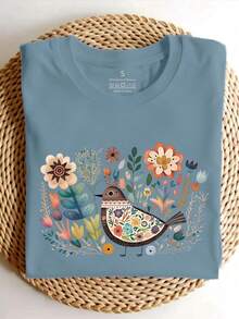 EMERY ROSE Women's T-Shirt Short Sleeved Casual Top Tees Simple Women Tops - Dusty Blue - View 1