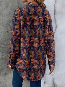EMERY ROSE Women's Vintage Leaf Print Navy Blue Long Sleeve Shirt,Elegant Casual Summer Retro Vibe Comfortable Chic Office Work Commuting Street Style Top - Multicolor - View 6