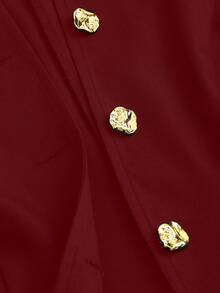 Sweetra 女士单排扣装饰纽扣背心和褶裥阔腿裤套装 - 紅木色 - 查看 5