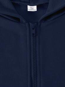 Sparklyn 3pcs/Set Teen GirlCasual Outfit, Including Hooded Zip-Up Sweatshirt With Horse Print, White Tank Top, And Elastic Waist Straight Leg Pants, Autumn - Royal Blue - View 5