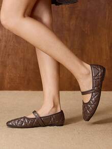 MOTF WOMEN PU LEATHER QUILTED FLATS FOR CHRISTMAS - Coffee Brown - View 7