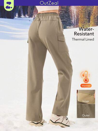 OutZeal 女士防水保暖内衬多口袋灰色户外裤，适合秋冬季露营徒步