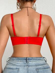 DesireSculpt 1pc Sexy Lace Simple Gather Push Up Wireless Bra For Small Bust Women - Red - View 2