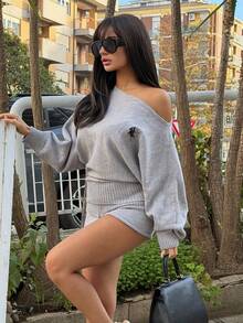 Ronhire 两件套宽松蝙蝠袖羊毛衫，灰色 - 灰色 - 查看 5