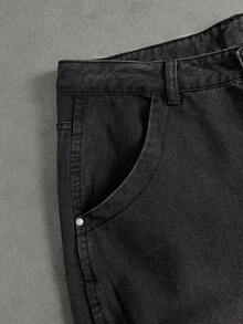 Manfinity ZONE917 Men Fashionable Solid Color Loose Fit Casual Jeans - Black - View 2