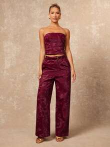 Lumalex VITNOS Nouvelle collection printemps, Ensemble deux pièces en faux bordeaux avec ceinture en tissu Top de gamme sur mesure, avec un bustier court et un pantalon large à poches. Glamour du Nouvel An, tenue de showgirl, chic utilitaire, top rouge, tenues bordeaux rouges pour femmes, tenues élégantes pour fête, tenues de vacances, vêtements casual pour femmes, tenue de bureau, vêtements pour femmes, tenue de soirée pour femmes, costume de travail - Rouge - Voir 4