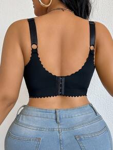DesireSculpt Áo ngực không dây chéo màu trơn cỡ lớn - màu đen - Xem 2