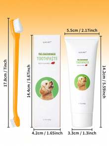 PETSIN Beef Flavored Pet Toothpaste For Dogs & Cats - 2.12oz With Dual-Ended Toothbrush, Gently Cleans Teeth & Freshens Breath, Complete Dental Care Kit For Daily Oral Hygiene