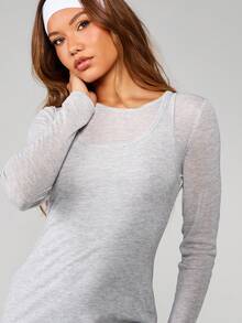 MISSGUIDED Vestido mini ajustado de manga larga color gris jaspeado con cuello redondo para comodidad y estilo de uso diario - Gris Claro - Ver 5