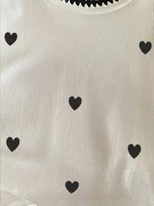 SHEIN Áo thun ngắn tay nữ kiểu dáng thường ngày, đa năng, in hình trái tim, viền tương phản, thích hợp cho việc đi làm hàng ngày, mùa hè. - trắng - Xem 3