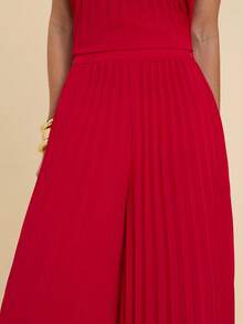 COSMINA 女士优雅阔腿褶裥长裤，通勤百搭，四季皆宜 - 紅色 - 查看 4