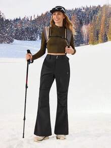 OutZeal 女士防水保暖内衬可调节束带喇叭黑色户外裤 秋冬季露营徒步 - 黑色 - 查看 8