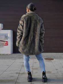 SAYEHFBABY Manteau ouvert sexy et moelleux pour l'automne/l'hiver - Multicolore - Voir 2
