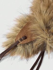 ROMWE Grunge Punk 1 件人造毛皮可爱 PU（皮革）一体式系带毛茸茸腰带，复古性感风格，适合春、夏、秋、冬 - 棕色 - 查看 4