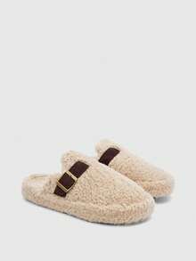 Aloruh Zapatos tipo mule con hebilla decorativa, de punta redonda, planos y versátiles para damas, modelo otoño 2025 - Albaricoque - Ver 3
