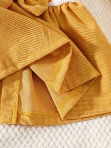 Newborn Baby Girl Butter Yellow Dress Long Sleeved Lace Collar Patchwork Bow Birthday Outfit Summer Elegant Retro Cute Clothes For Spring Fall - Yellow - View 5