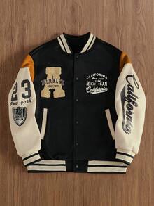 TOKVUE Giacca varsity senza cappuccio, vestibilità morbida, con grafica a lettere e blocchi di colore sulle spalle, per l'autunno, da uomo