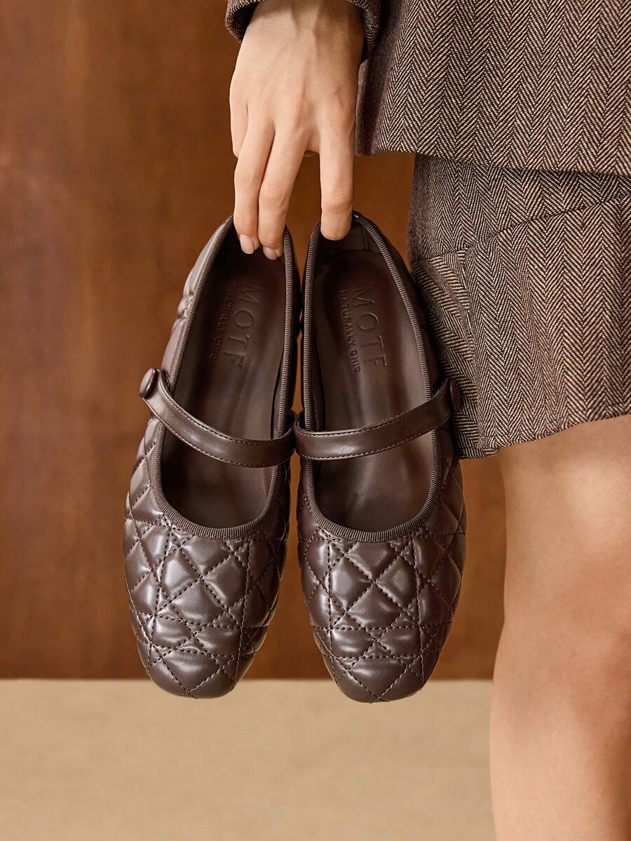 MOTF WOMEN PU LEATHER QUILTED FLATS FOR CHRISTMAS - Coffee Brown - View 1