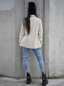 SAYEHFBABY 高品质女士人字纹羊毛混纺外套，米色，秋冬款 - 杏色 - 查看 2