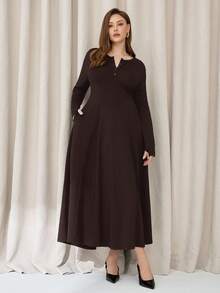 Auralis Quần áo mùa thu cỡ lớn cho nữ, Váy dài, Váy cỡ lớn cho nữ, Váy dài và ấm, Quần áo mùa thu cho nữ, Váy túi, Váy ô cỡ lớn, Váy đen, Váy thường ngày cho nữ - Cà phê nâu - Xem 5