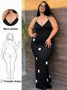 Truni Đầm bodycon hở lưng cỡ lớn có họa tiết hoa 3D - màu đen - Xem 1