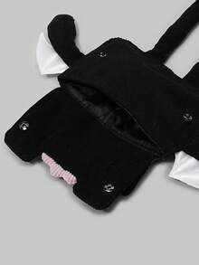 ROMWE Goth 1个哥特风丑萌卡通3D图案小恶魔零钱包，纽扣眼睛装饰长腿怪兽耳机包，也可作万圣节、返校季卡通装饰挂袋使用 - 黑色 - 查看 3