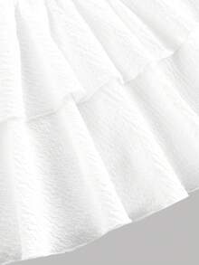 SHEIN 少女休闲、运动、校园、返校季白色层叠荷叶边伞裙 - 白色 - 查看 3