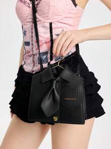 ROMWE Novelty Funny Collar Shape Crossbody Bag For Women, Fashionable Black Flip Cover Phone Bag, Interesting Gift - Black - View 6