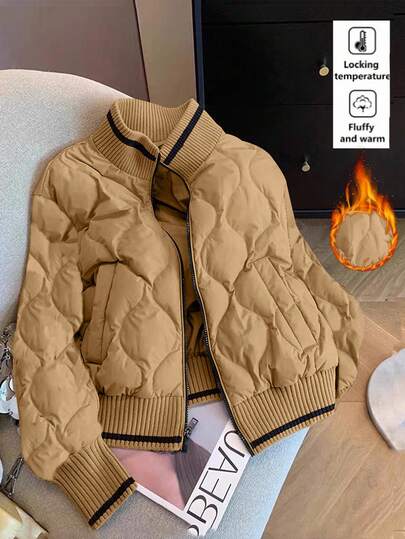 Franclia Abrigo acolchado con bloques de color, patchwork y patrón de diamantes tejido, estilo europeo y americano de moda. Abrigo acolchado para mujer con bolsillos para exteriores, chaquetas de mujer para otoño/invierno