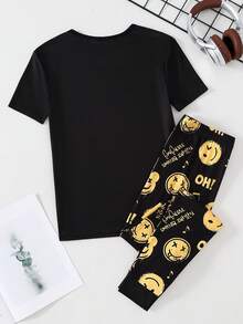 2pcs/Set Snug Fit Teenage Boys Graffiti Cartoon Print Glow-In-The-Dark Casual Comfortable Crew Neck Short Sleeve Tight Top And Pants Loungewear Set Glow In The Dark Pjs Boys Pajama Set Teen Boy Clothes 2 Piece Set  .This Product Requires UV Light Exposure To Glow. - Multicolor - View 2