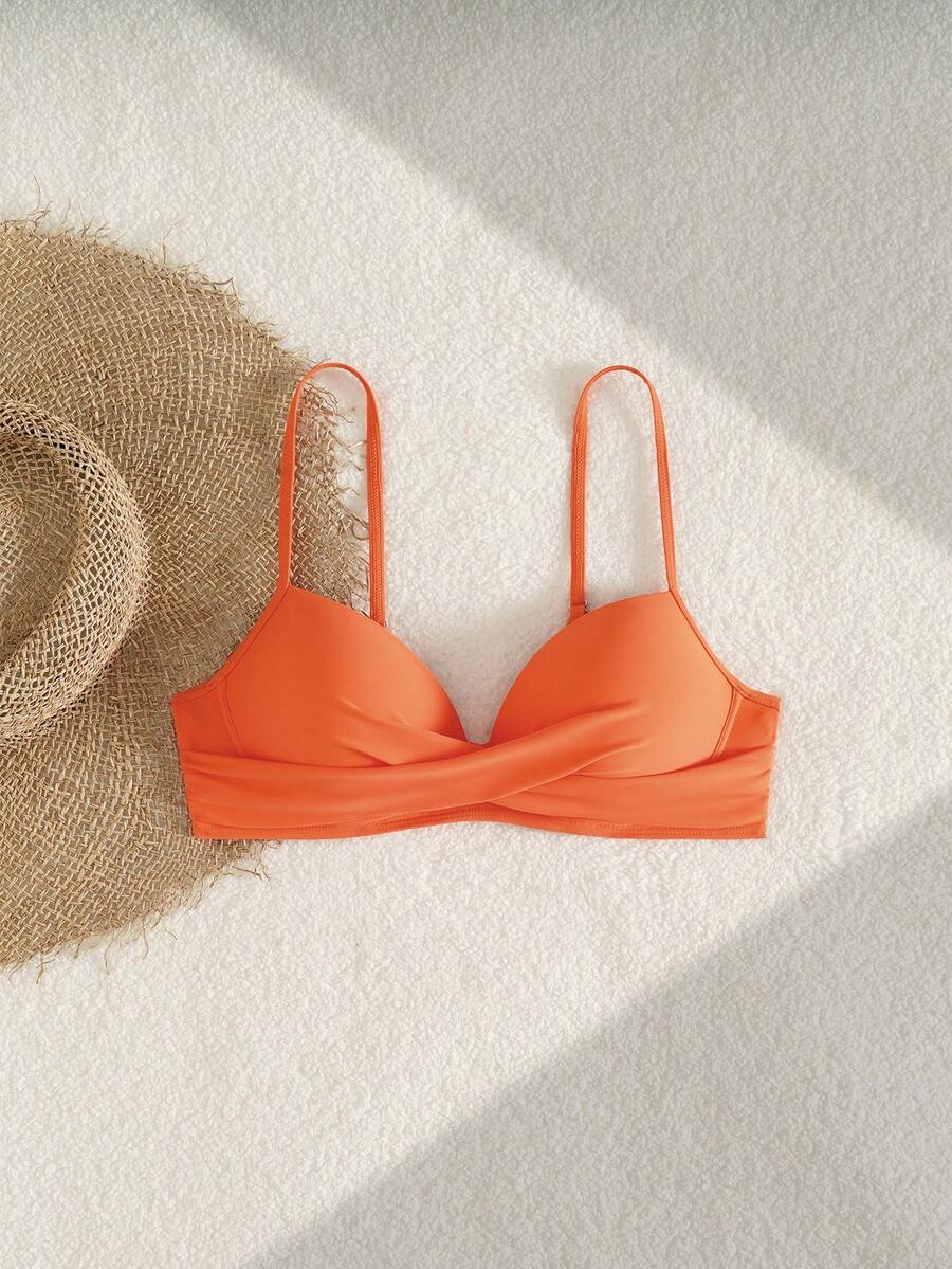 Swim Basics Women's Solid Color Criss-Cross Sexy Bikini Top, Summer Beach - Orange - View 1