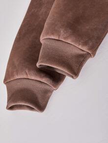 SHEIN ChillGRL 女童白色和灰色连帽拉链休闲运动卫衣和高腰抓绒裤套装 - 棕色 - 查看 5