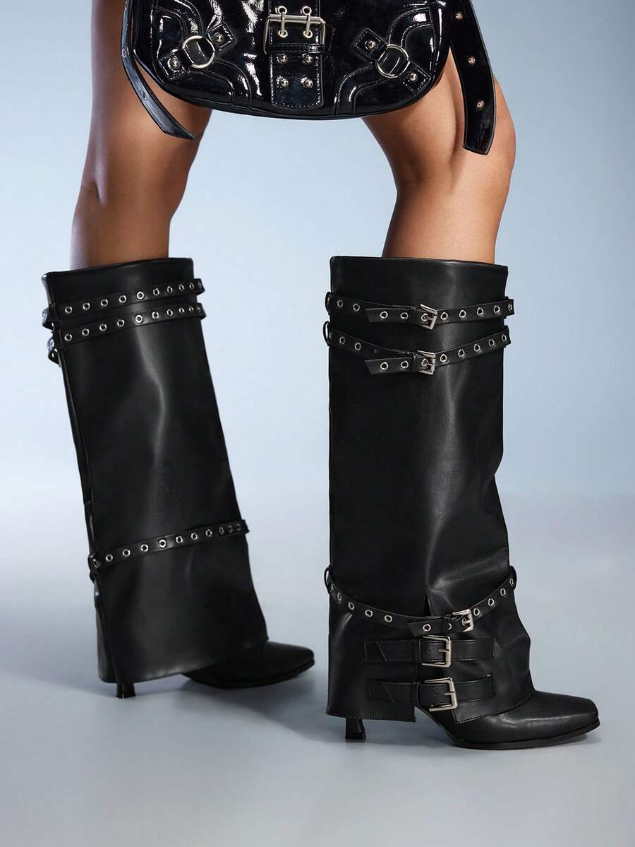 CUCCOO GRLICON Women's Fashion Everyday Versatile Ankle Boots With Buckle Design - Black - View 1