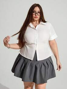 Enliva 大码纯色短袖休闲修身衬衫，适合日常穿着，夏季 - 白色 - 查看 6