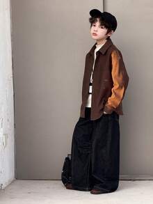 DAZY Tween Boy Solid Color Button-Front Casual Long Sleeve Shirt