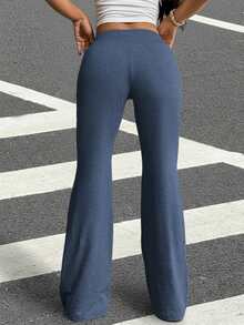 Muchica Drawstring Waist Flare Leg Sweatpants - Dusty Blue - View 2