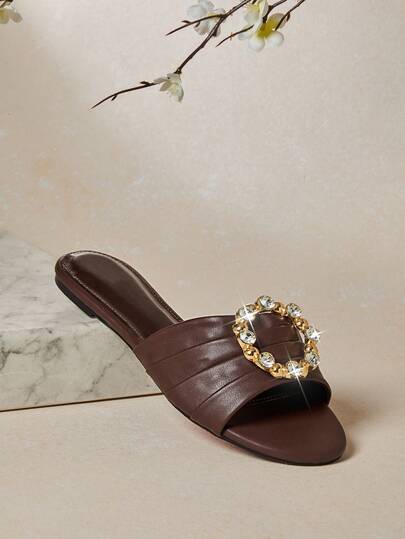 SHUZIA Minimalistiska och eleganta platta sandaler med strassdekor för kvinnor