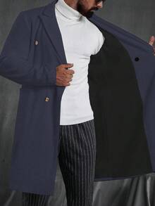 Manfinity CasualCool 男士翻领双排扣休闲羊毛混纺藏蓝色大衣，适合教堂、老钱阶层、日常休闲、周末旅行、户外活动、探险旅行、轻松的工作环境或半正式场合，也是送给男友/丈夫、周年纪念日/生日、派对、圣诞节、新年、婚礼等场合的理想礼物。 - 藏蓝色 - 查看 6