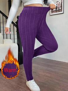 SHEIN EZwear Quần legging giữ nhiệt cạp cao màu tím cỡ lớn, Thu/Đông - Màu tím - Xem 4