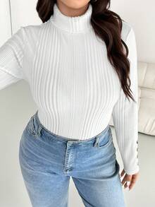 SHEIN Essnce 大码女装秋冬时尚休闲舒适日常基础款磨毛面料保暖高领长袖打底衫，多种颜色可选，3件装，冬季打底衫，母女装 - 彩色 - 查看 4