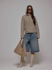 MUSERA Fluffy Knit Oversized Hoodie  Fall Autum Winter Streetwear Cool Girl Y2K Everyday Casual Sepia - Apricot - View 3